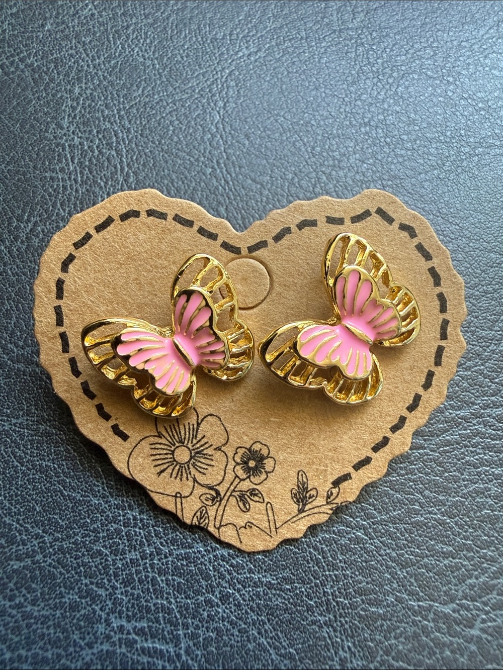 18k gold filled pink Butterfly Stud Earrings -color may vary